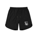 Black athletic shorts with a white 'Breakaway Club' logo on the lower left leg, featuring a black-and-white drawstring waist and side pockets, shown against a light gray background.