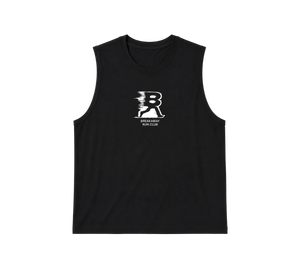 A black sleeveless muscle tank top featuring a white distressed graphic of a stylized letter 'B' with a running figure and the text 'BREAKAWAY RUN CLUB' printed on the chest, shown against a plain white background.